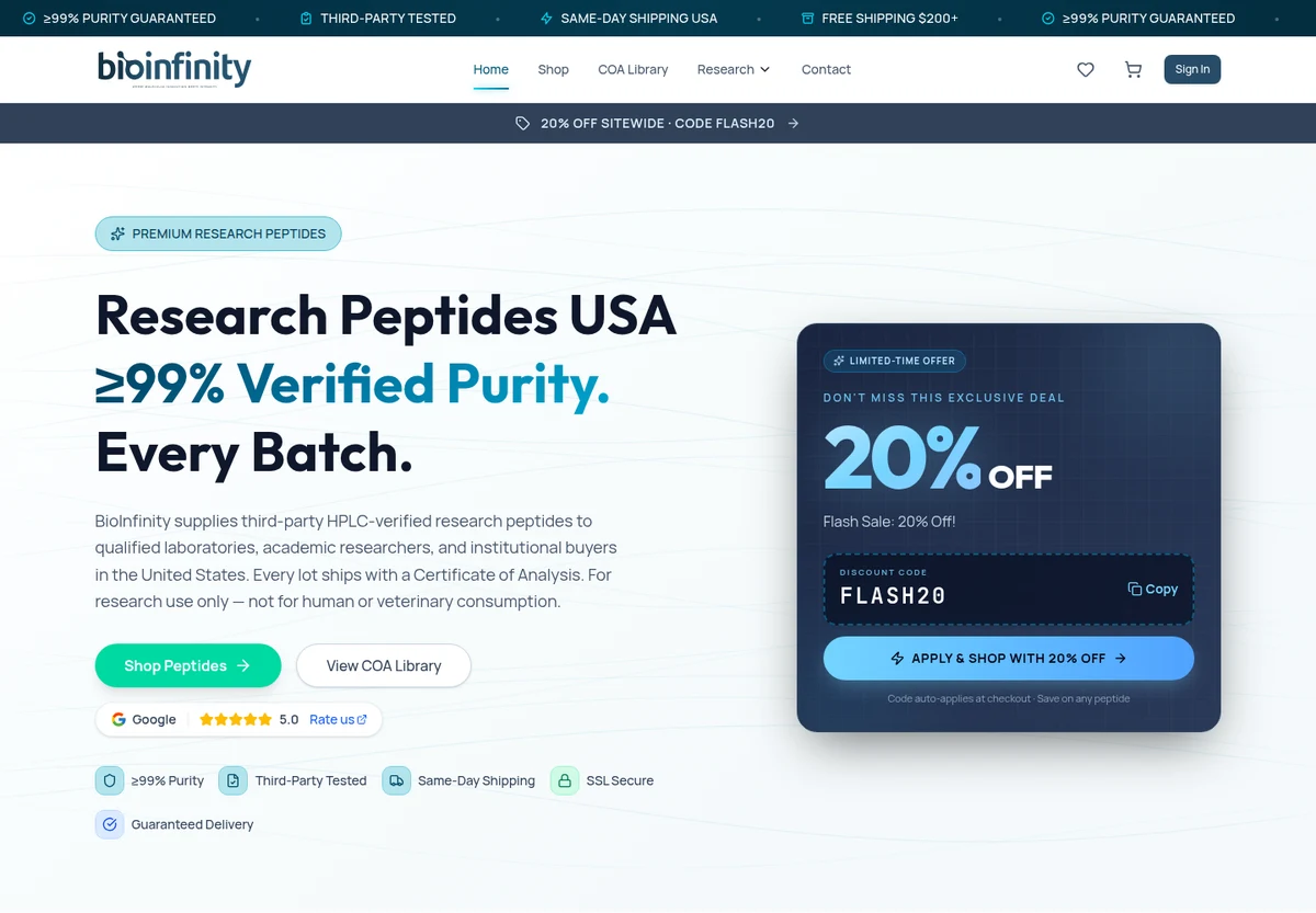 BioInfinity homepage screenshot