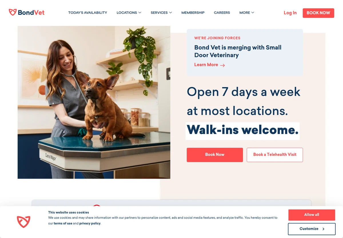 Bond Vet homepage screenshot