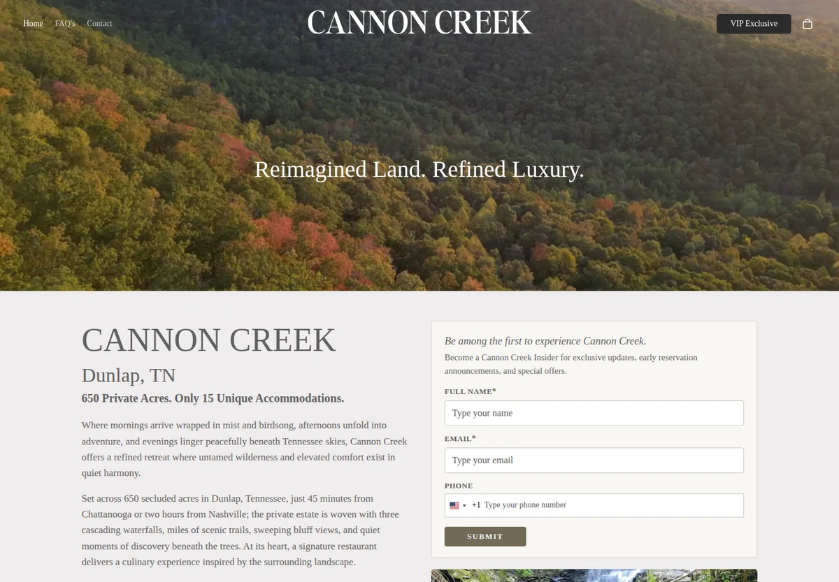 Cannon Creek homepage screenshot