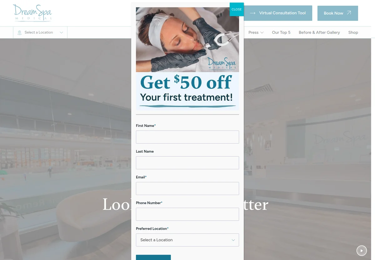 Dream Spa Medical homepage screenshot