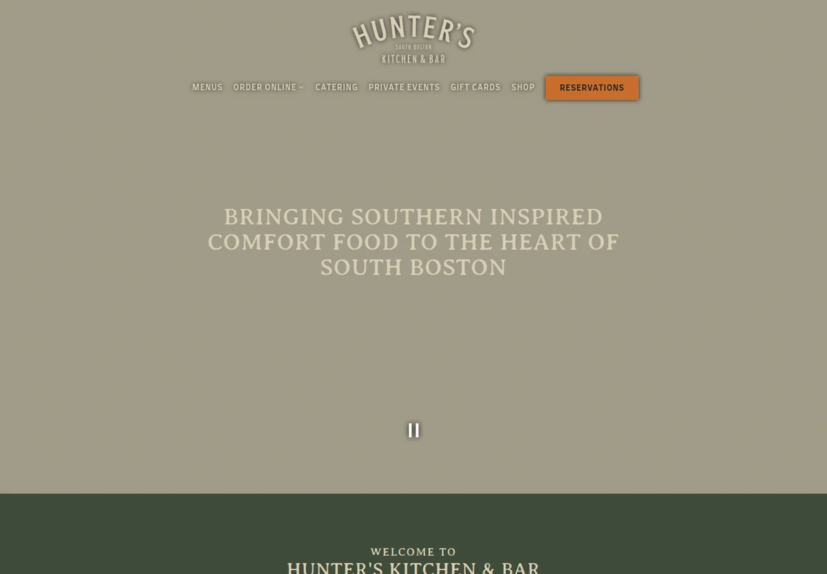 Hunters South Boston homepage screenshot