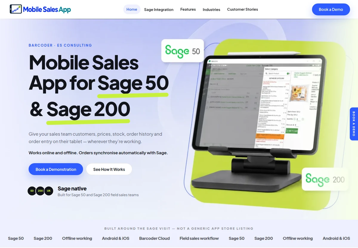 The Mobile Sales App homepage screenshot