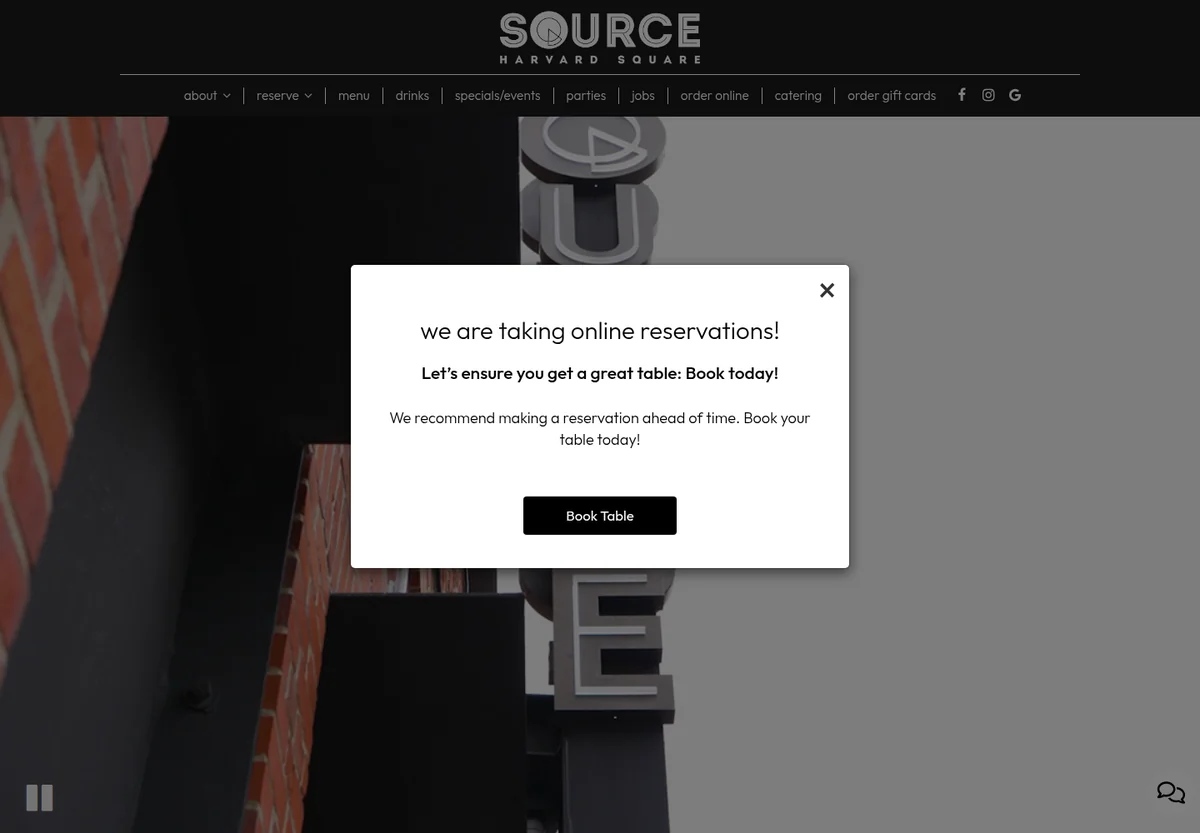 Source Restaurants homepage screenshot