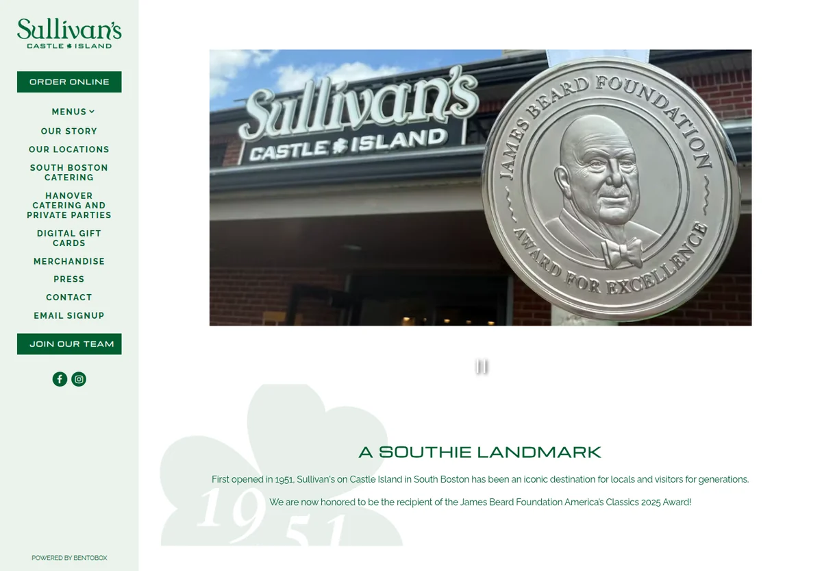 Sullivan's Castle Island homepage screenshot