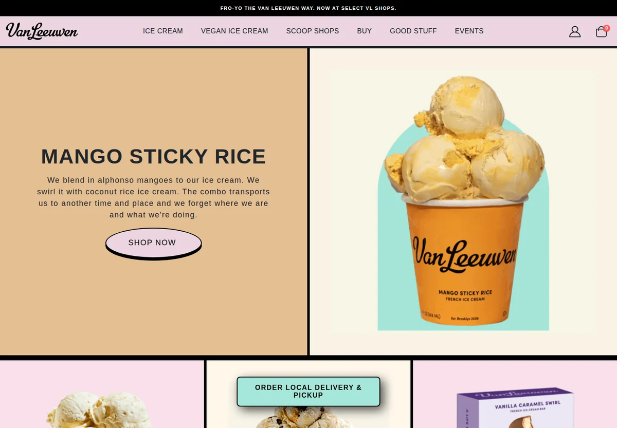 Van Leeuwen Ice Cream homepage screenshot