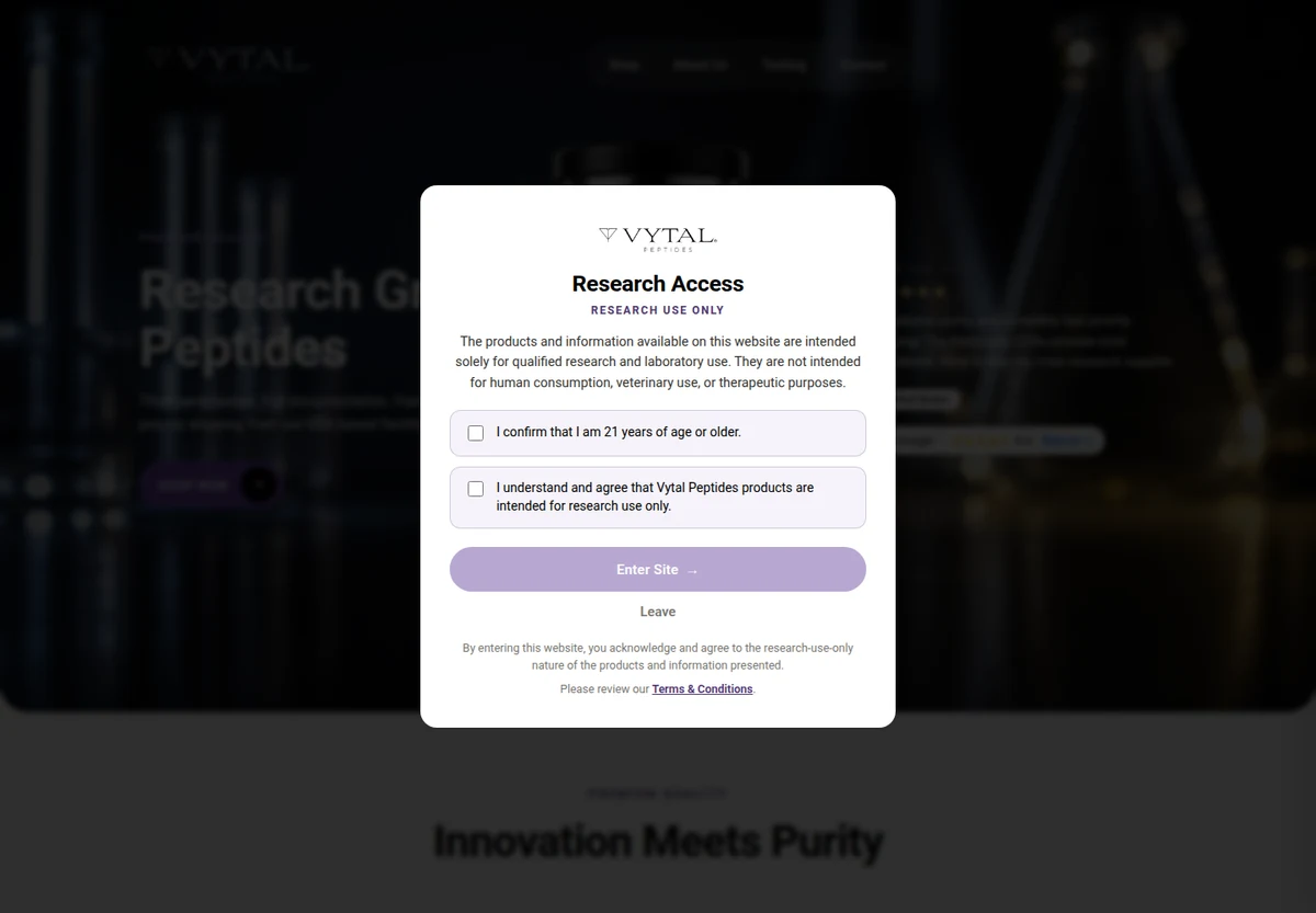 Vytal Peptides homepage screenshot