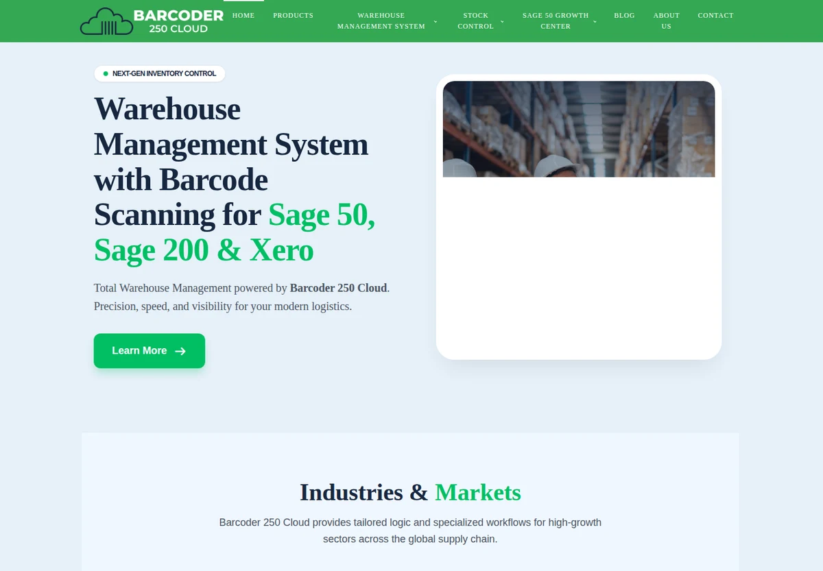 Warehouse Management homepage screenshot